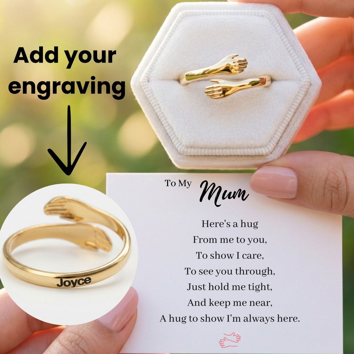 Hug Ring – Engraved “Hug to Mum”