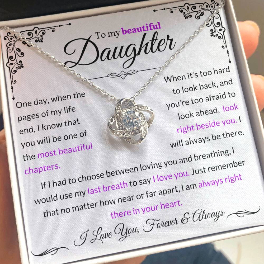 Stunning Daughter Gift "Most Beautiful Chapters" Love Knot Necklace