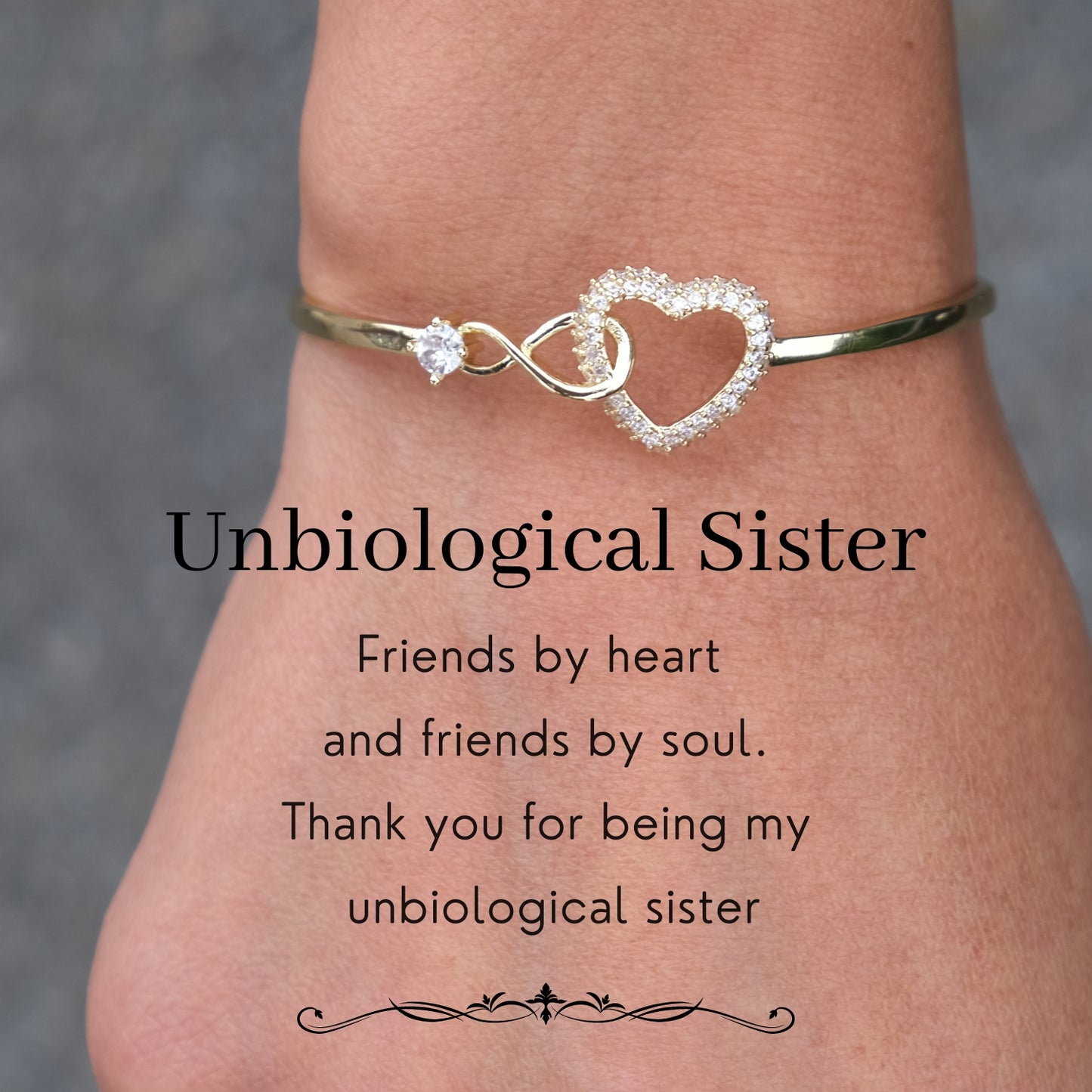 Unbiological Sister Infinity Heart Bracelet