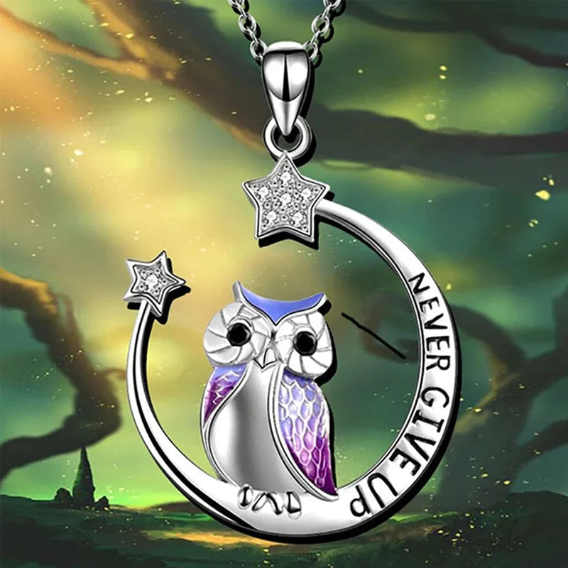 Never Give Up Inspiration Owl Necklace