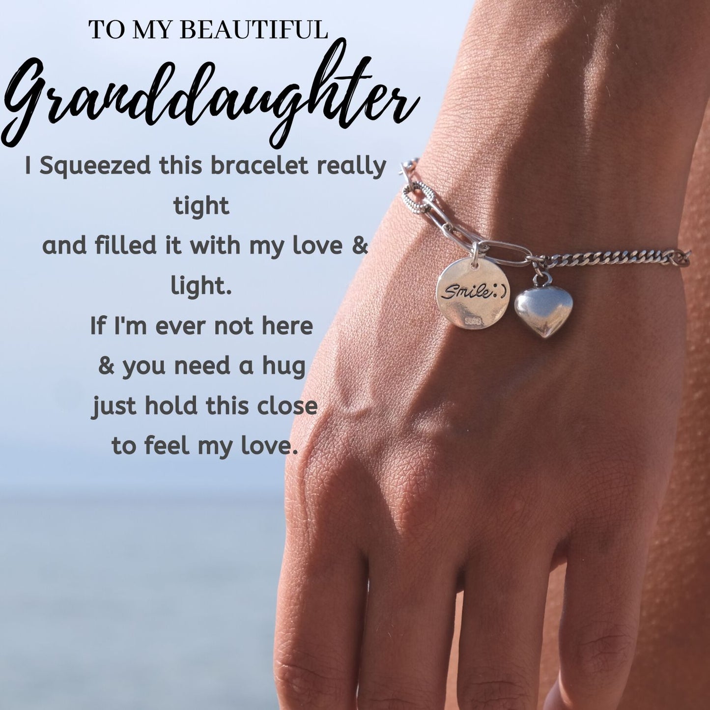 Granddaughter Love & Light - Smile and Heart Charm Bracelet