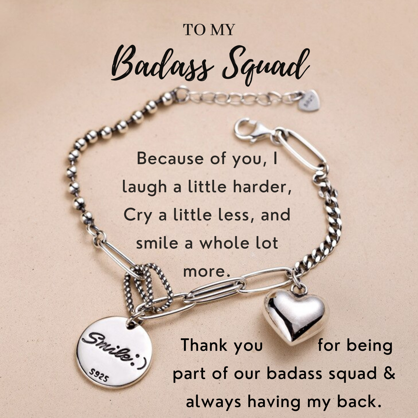 Badass Squad - Smile and Heart Charm Bracelet