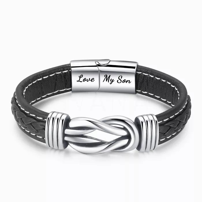 “Mother and Son Forever Linked Together" Braided Leather Bracelet