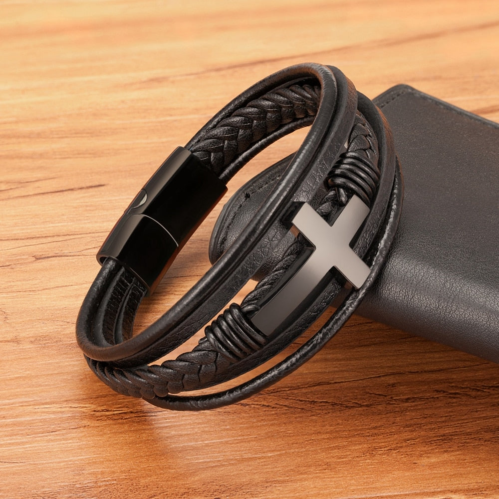 Cross Leather Bracelet