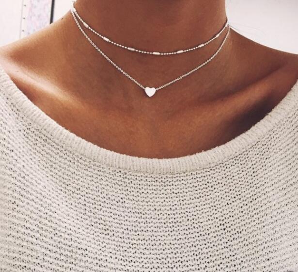 Pearl Heart Double Layer Necklace