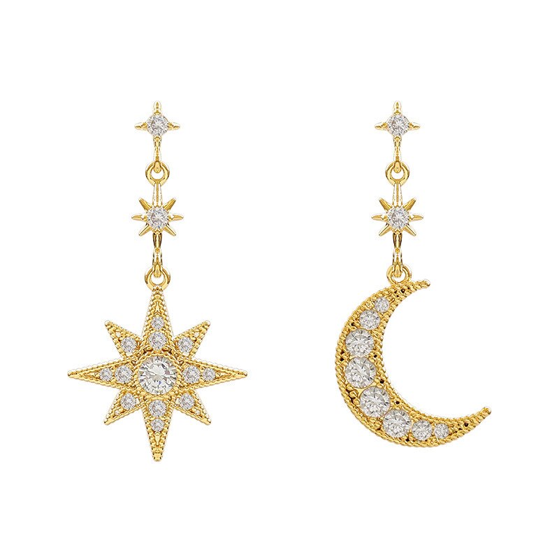 Crystal Moon & Star Drop Earrings