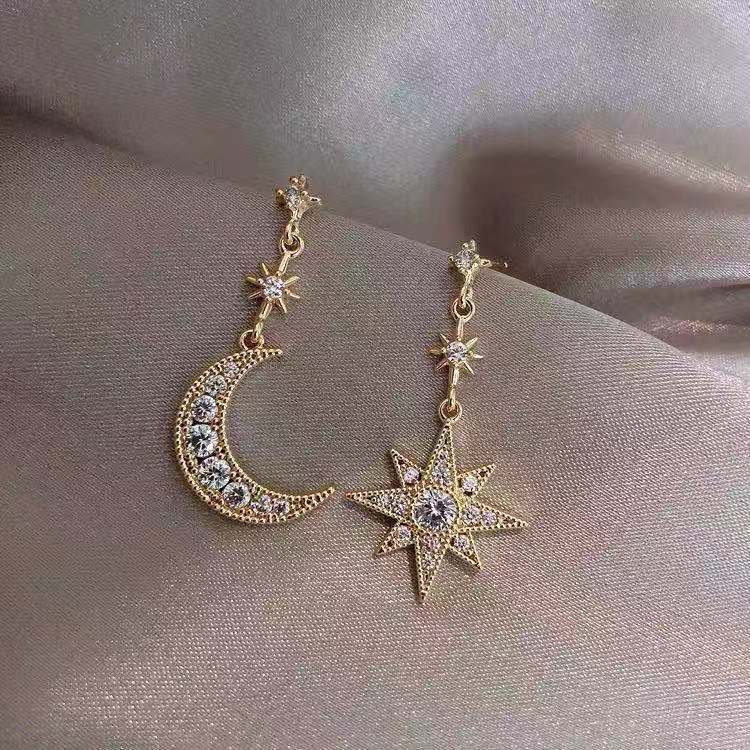 Crystal Moon & Star Drop Earrings