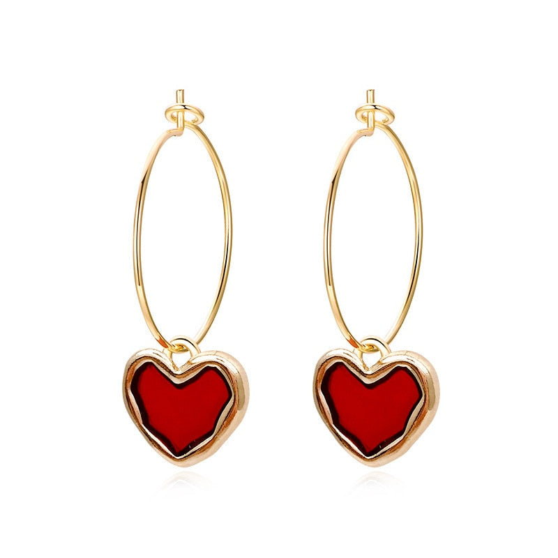 Red Heart Huggie Hoops