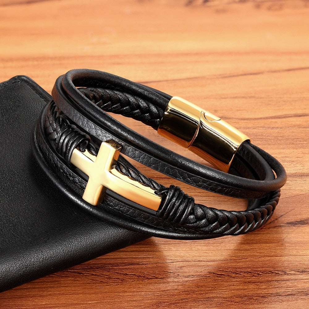 Cross Leather Bracelet