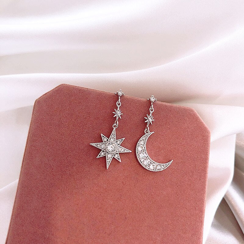 Crystal Moon & Star Drop Earrings