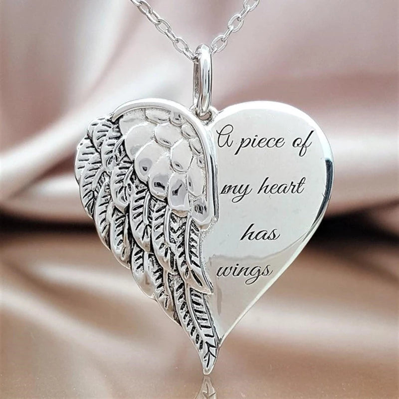 Feather Angel Necklace - Love Heart Wings Pendant