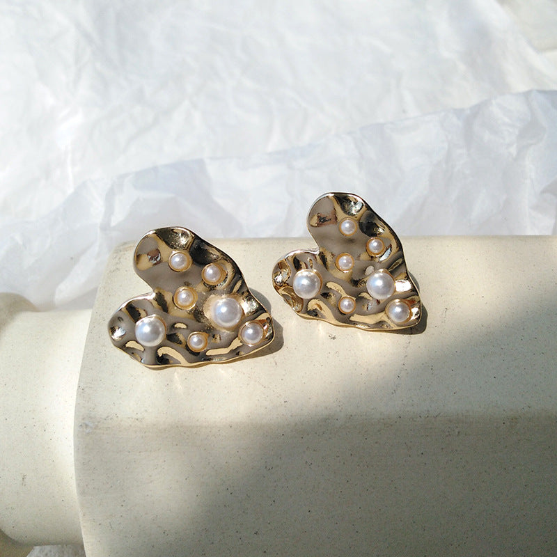 Gold nugget heart earrings