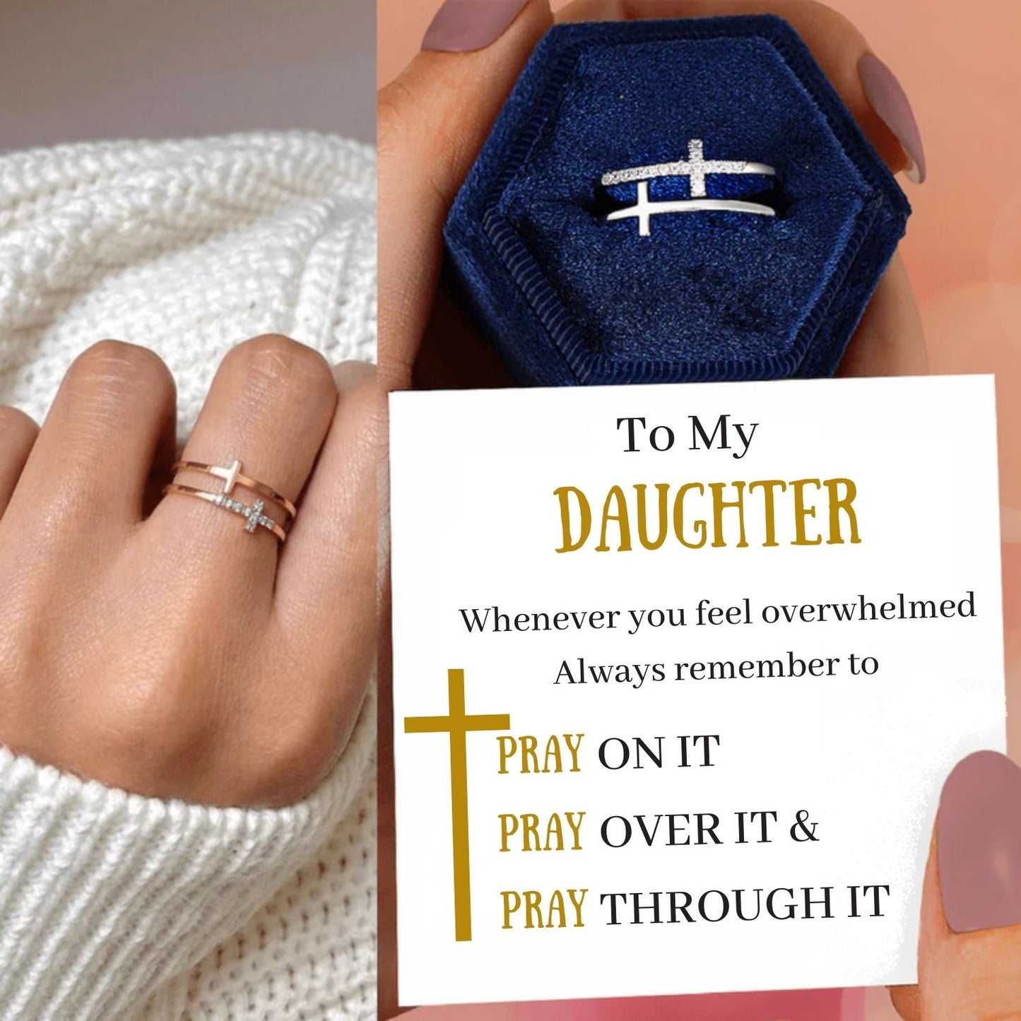 To My Daughter "Pray Through It" Double Cross Ring